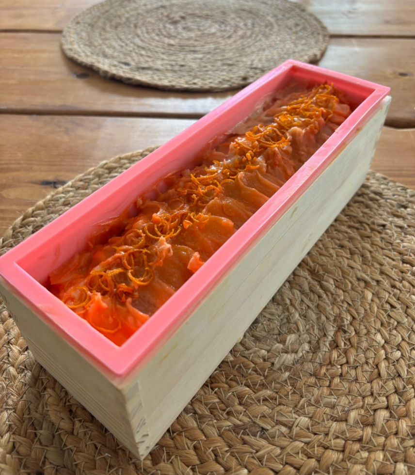 Rectangular Pink Silicone Mould in a Wooden Box - No Lid