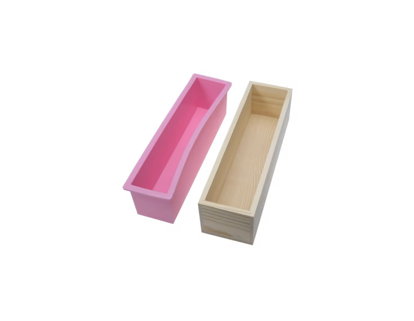 Rectangular Pink Silicone Mould in a Wooden Box - No Lid